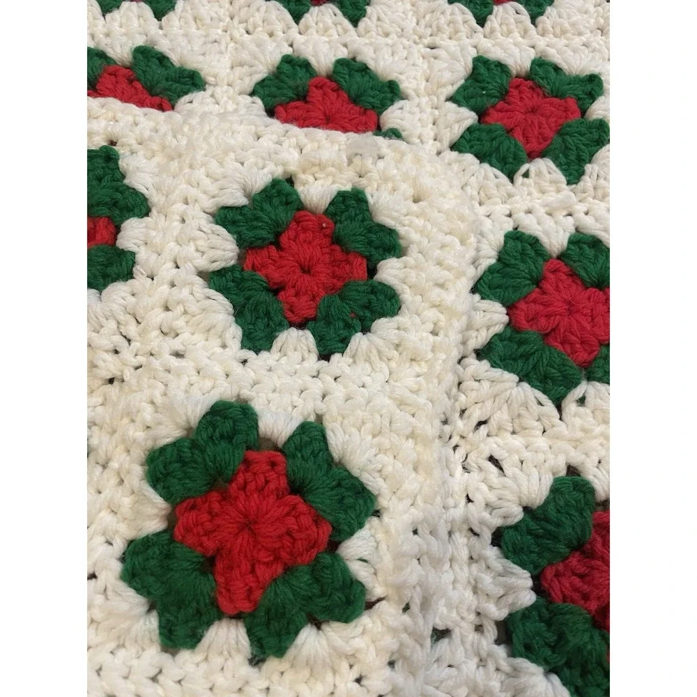 Handmade Crochet Christmas Afghan Throw Granny Square Blanket 45